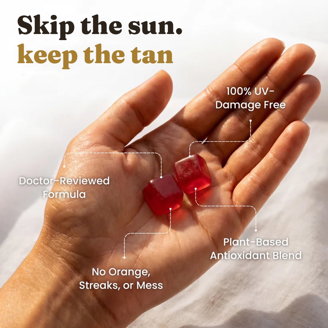 Natural golden glow result from Auréa tanning gummies
