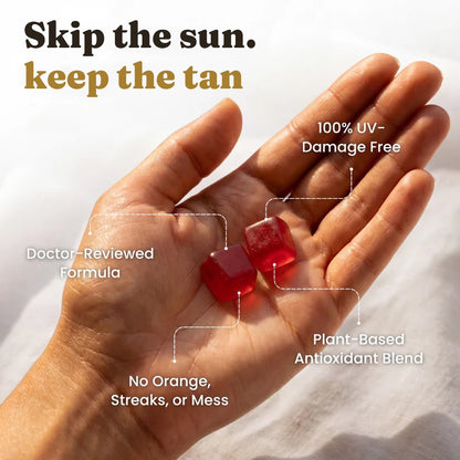 Natural golden glow result from Auréa tanning gummies