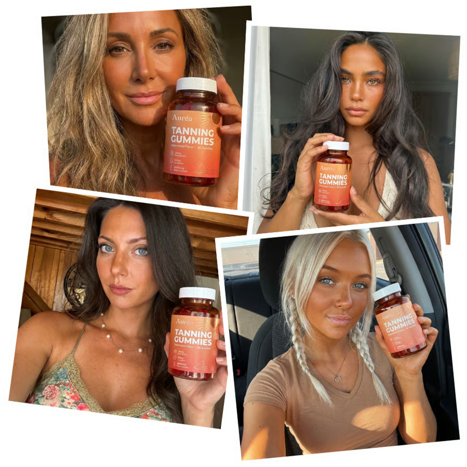 Grid of happy Auréa customers showing their golden glow